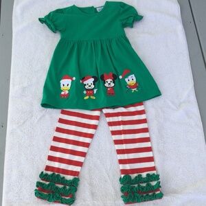 The Mocking Bug 2 Piece Set Embroidered Mickey, Minnie, Daisy, Donald, Size 4